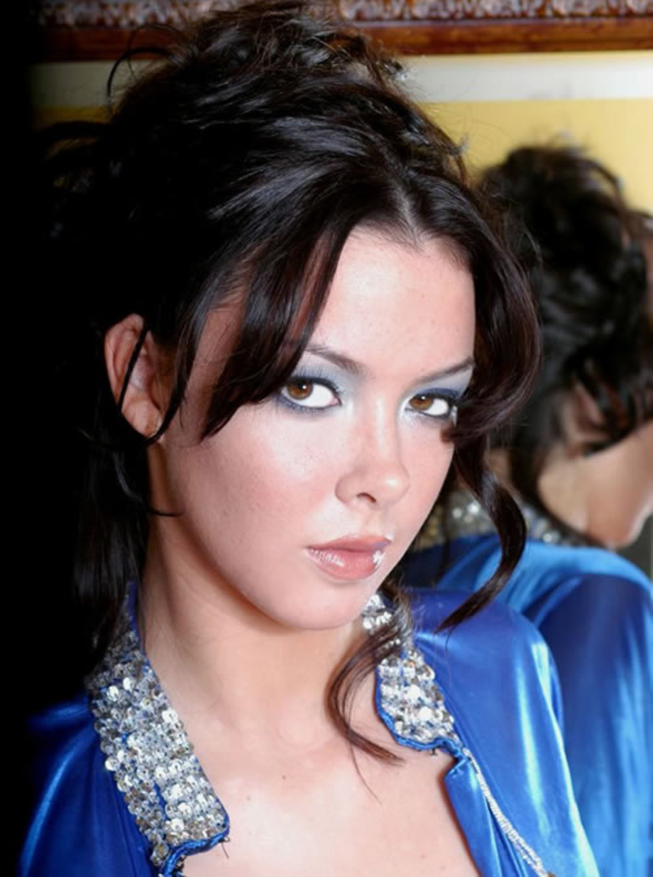 Natalia Cruze In A Silky Blue Oriental Dress 00